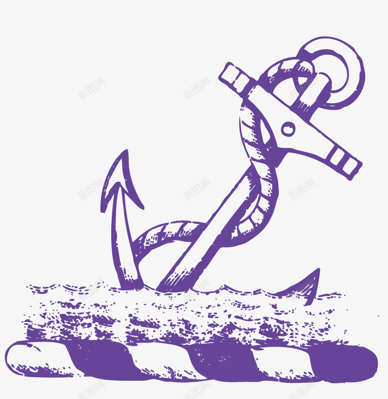 素描船锚png免抠素材_新图网 https://ixintu.com 复古 海洋 紫色 航海 船锚