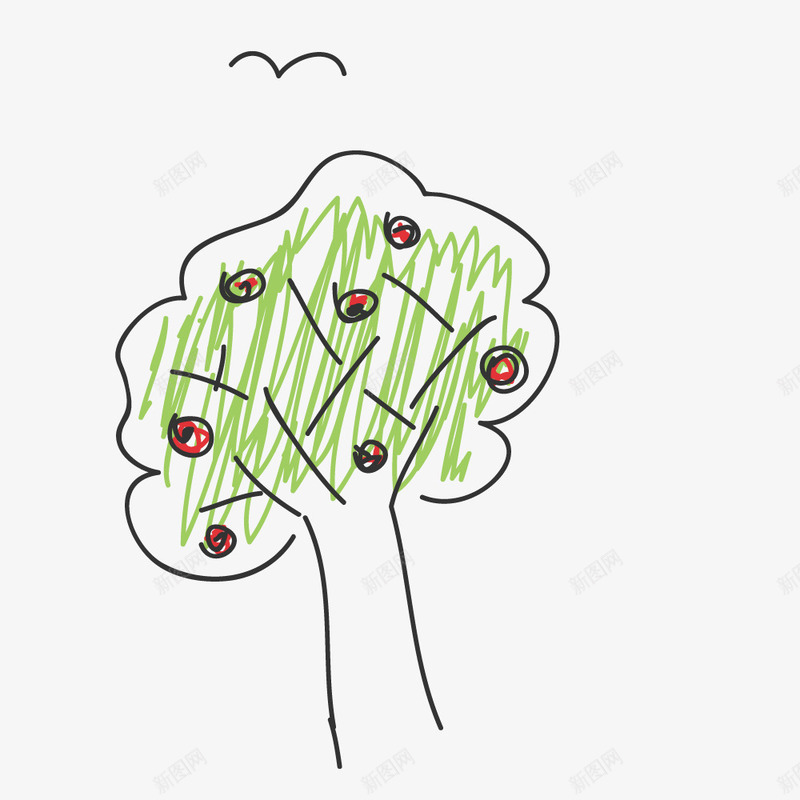 简笔绿植小树绘画图png免抠素材_新图网 https://ixintu.com 叶子 小树 手绘图 树木 涂鸦 简笔 线条 绘画