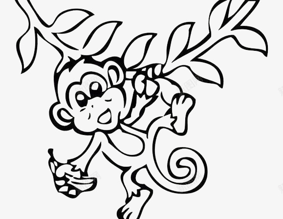 猴子爬树png免抠素材_新图网 https://ixintu.com 免抠PNG 卡通 可爱 叶子 爬树 猴子 猴子爬树 简笔画 藤蔓
