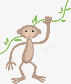 手绘棕色猴子藤蔓素材