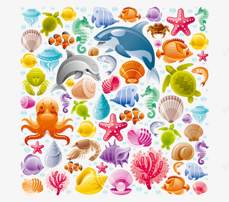 卡通深海动物png免抠素材_新图网 https://ixintu.com 动物元素 卡通 彩色 海洋 深海动物