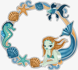贝壳图案png图片蓝色美人鱼贝壳花边高清图片