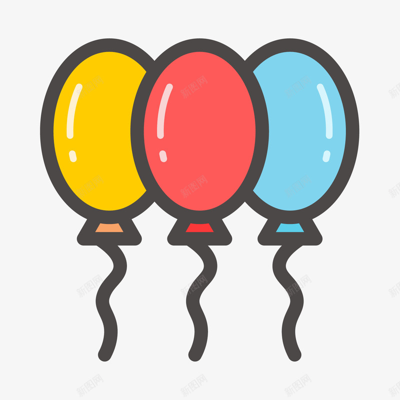 彩色手绘线稿气球元素矢量图图标eps_新图网 https://ixintu.com 卡通图标 庆祝 弧度 彩色 扁平化 手绘 气球 线稿 飘扬 矢量图