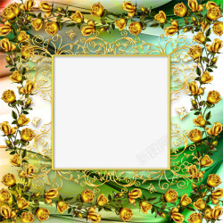 镀金边相框金色玫瑰花藤边框高清图片