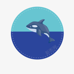 鲸鱼跃出水面的蓝色扁平化海洋矢素材