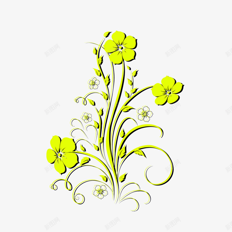 黄绿色复古花朵png免抠素材_新图网 https://ixintu.com 复古 复古笔刷 花朵 贴纸 黄绿