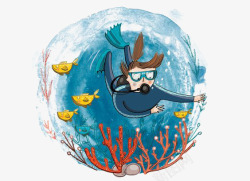 潜水员插画海底潜水高清图片
