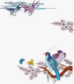 手绘花鸟图案素材
