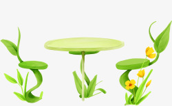 绿色风景手绘图案植物手绘椅子桌子高清图片