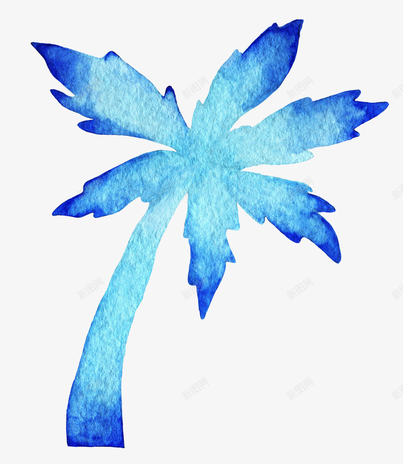水彩椰子树png免抠素材_新图网 https://ixintu.com 水墨图案 水彩图案 水彩海洋 蓝色水墨