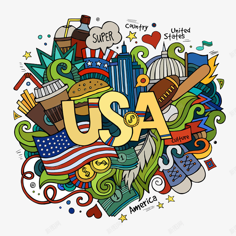 美国彩绘png免抠素材_新图网 https://ixintu.com 国家装饰设计 美国彩绘设计 色彩设计