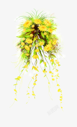 团花纹样黄色藤蔓花朵花纹样高清图片