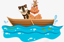 木舟免扣元素手绘坐小船的动物高清图片