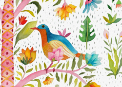 树木鸟览图时尚彩绘花鸟图高清图片