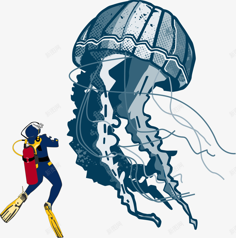 巨大水母与潜水员png免抠素材_新图网 https://ixintu.com png 巨大水母 海洋生物 潜水员
