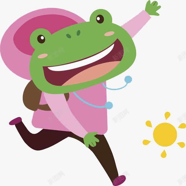 奔跑的青蛙png免抠素材_新图网 https://ixintu.com 动物 卡通 太阳 开心 彩色 手绘 跳跃 青蛙