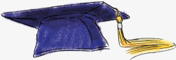 水彩博士帽毕业季手绘蓝色博士帽子高清图片