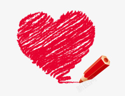 手绘红色铅笔绘画爱心素材