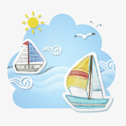 游艇垂钓插画设计海浪和帆船卡通插画高清图片