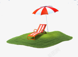 草地上的红白休息椅子素材