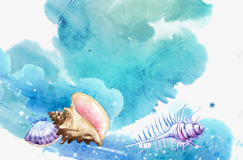 彩色创意水墨海洋生物插画png免抠素材_新图网 https://ixintu.com 创意 吃的 彩色 水墨 海洋 生物 贝壳 鱼类