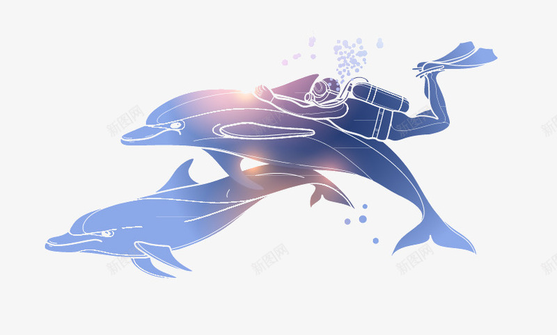 海豚和潜水员png免抠素材_新图网 https://ixintu.com 海洋元素 海豚 潜水员 蓝色