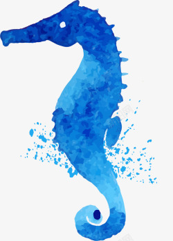 世界海洋日手绘蓝色海马素材