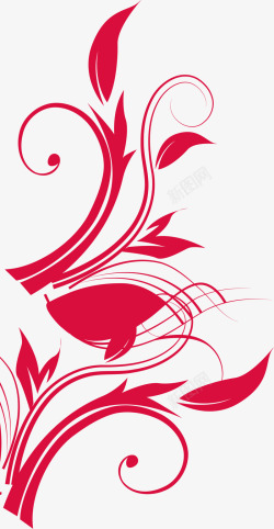 红色叶片藤蔓欧式花纹素材