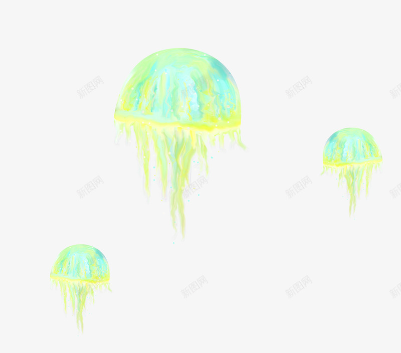 绿色半透明水母png免抠素材_新图网 https://ixintu.com 唯美 手绘 水母 海洋