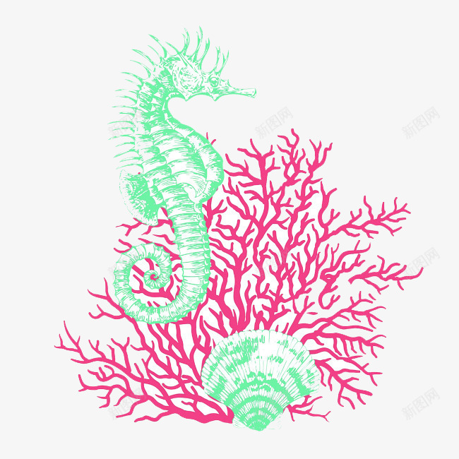 海马和珊瑚png免抠素材_新图网 https://ixintu.com T恤印花 海马 珊瑚