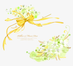 黄色蝴蝶结丝带与花朵素材