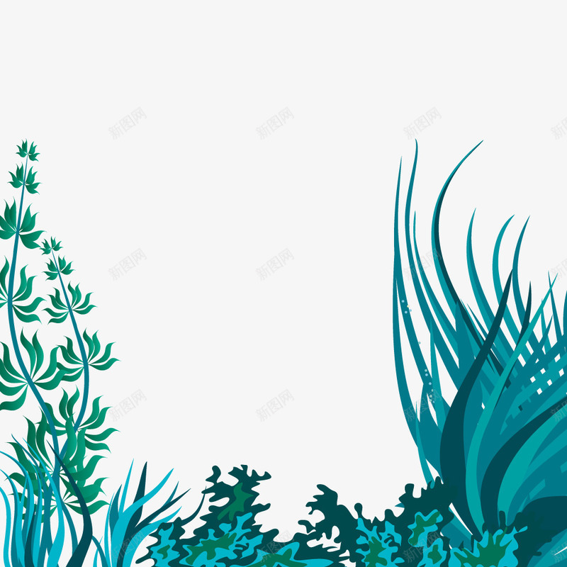 蓝绿色扁平化海洋植物装饰矢量图ai免抠素材_新图网 https://ixintu.com 扁平化 海洋植物 蓝绿色 装饰 矢量图