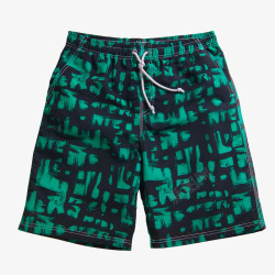 男士短平角游泳裤男士绿色涂鸦印花沙滩裤高清图片