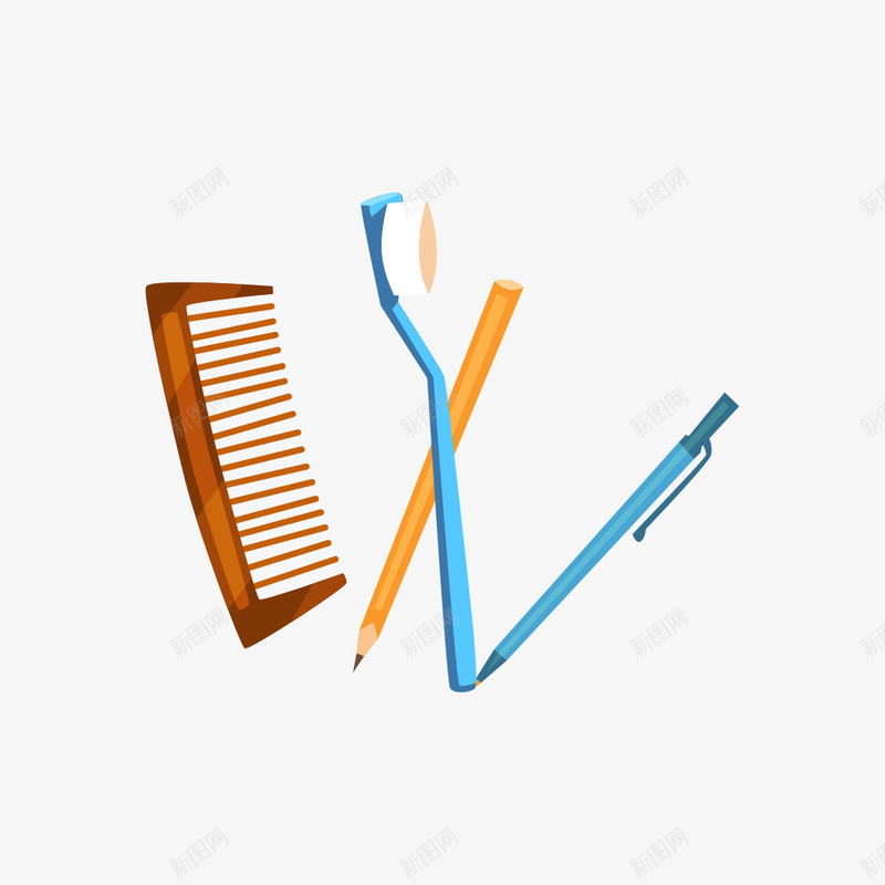 牙刷梳子和铅笔png免抠素材_新图网 https://ixintu.com PNG素材 梳子 牙刷 铅笔