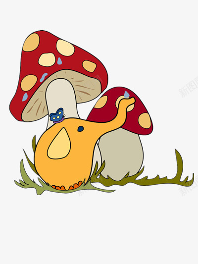 小象和大蘑菇png免抠素材_新图网 https://ixintu.com 动物 卡通 图片 色彩
