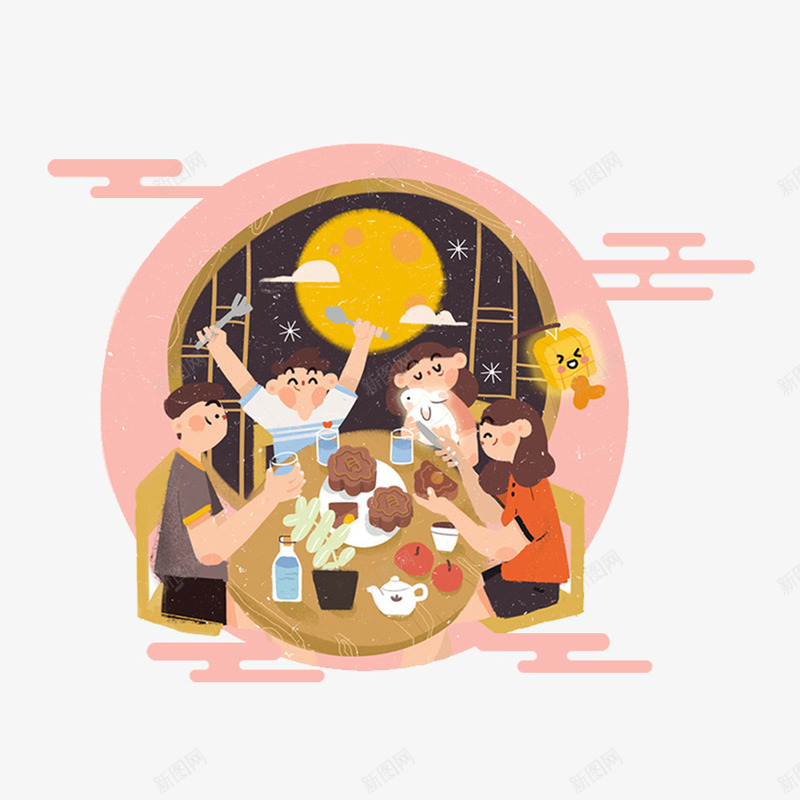 卡通中秋节png免抠素材_新图网 https://ixintu.com 中秋 中秋节 八月十五 团圆 月饼 美食 食物