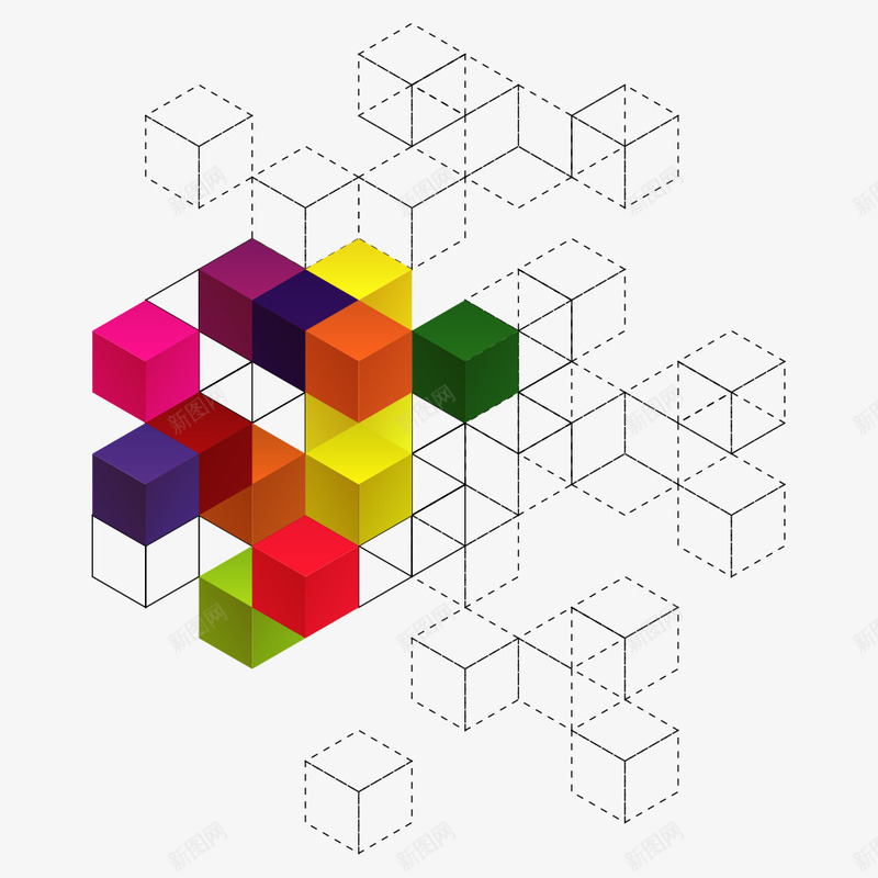 图案png免抠素材_新图网 https://ixintu.com 几何图案 图案 正方形 正方形图案 紫色 红色 色彩 蓝色 黄色