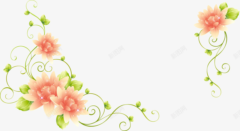婚庆装饰花朵png免抠素材_新图网 https://ixintu.com 婚庆素材 矢量花朵 绿色藤蔓 装饰花朵