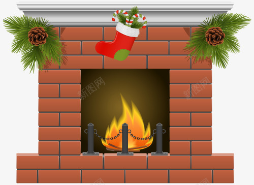 圣诞节的壁炉png免抠素材_新图网 https://ixintu.com 圣诞树 圣诞袜子 壁炉 温暖 火焰 燃烧