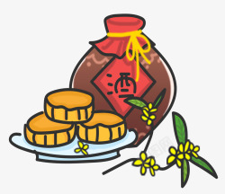 中国传统中秋节月饼和酒素材