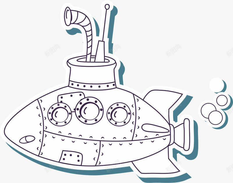 潜艇png免抠素材_新图网 https://ixintu.com AI 交通工具 卡通 可爱 大海 手绘 海洋 潜艇 线条 黑色