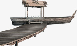 木质桥头船坞中秋素材