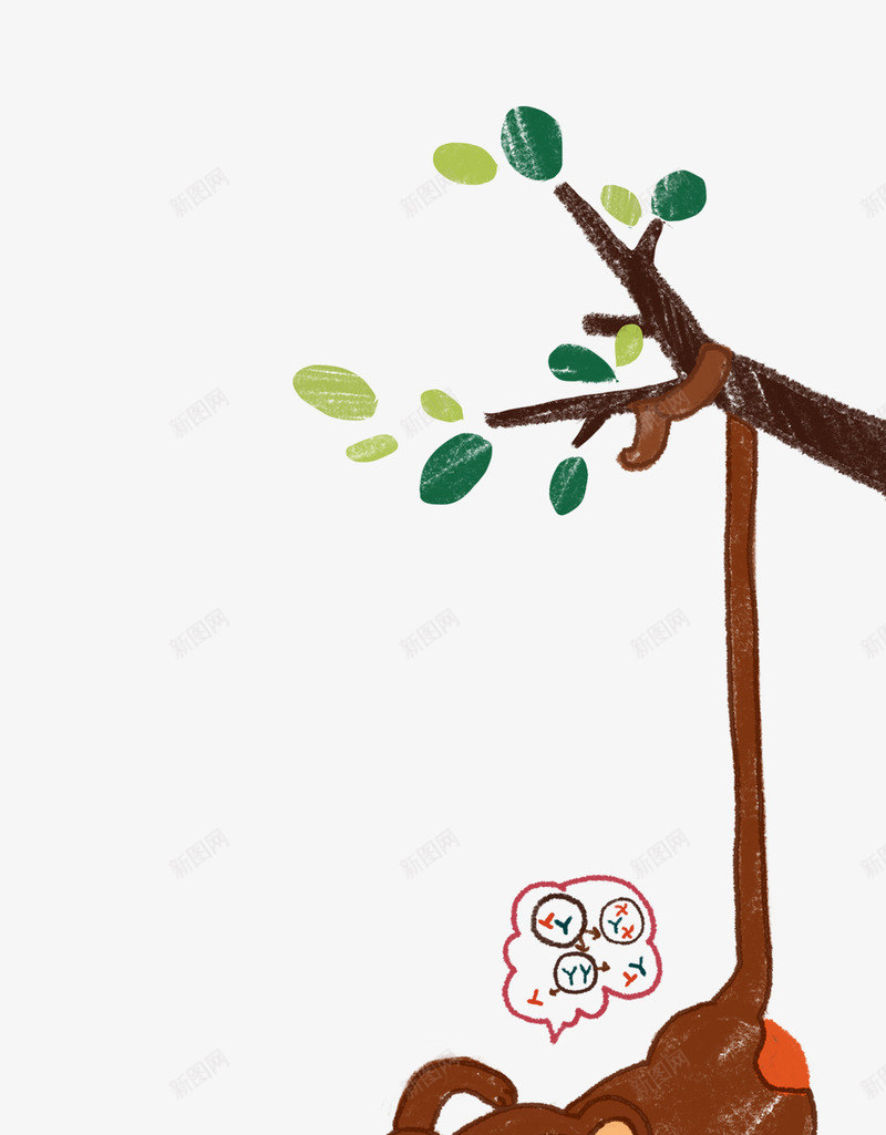 猴子爬树png免抠素材_新图网 https://ixintu.com 动物 卡通 手绘 猴子 猴子爬树 藤蔓 读书