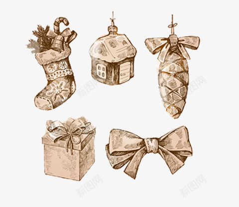 小屋里的圣诞礼物psd免抠素材_新图网 https://ixintu.com 创意色彩 圣诞节 小房子 浅棕系油画 礼物盒 装礼物的袜子