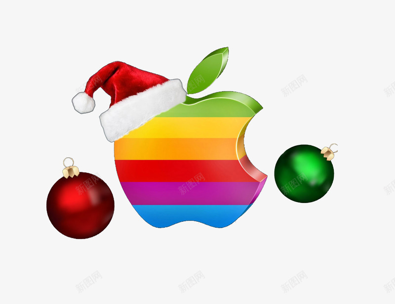 圣诞元素的苹果标识图标png_新图网 https://ixintu.com 创意 圣诞 彩虹 色彩 苹果