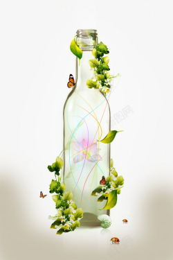 绿色藤蔓心愿瓶玻璃透明素材