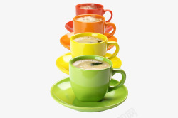 一排彩色咖啡杯素材