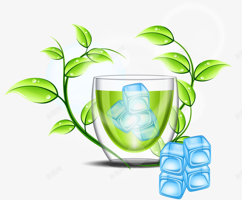 绿茶冰块png免抠素材_新图网 https://ixintu.com 冰块 绿茶 茶水