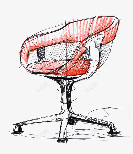 红色彩铅旋转座椅png免抠素材_新图网 https://ixintu.com 办公室 手绘 素描 红色座椅 速写