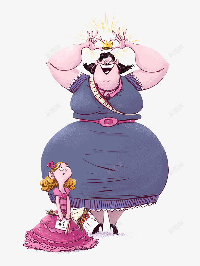 戴皇冠的胖女人和小女孩png免抠素材_新图网 https://ixintu.com 人物插画 小女孩 戴皇冠的胖女人